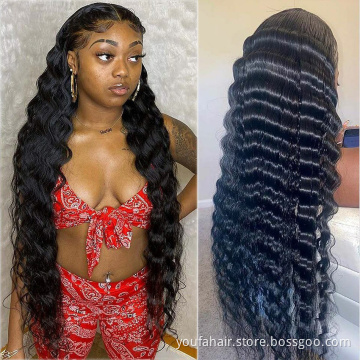 Youfa 4x4 5x5 6x6 Lace Closure Wig 10A Transparent HD Frontal Closure Wig 6*6 Brazilian Virgin Human Hair Deep Wave Closure Wig